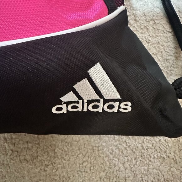 Adidas Backpack Pink And Black Drawstring Rope Style Pull Closure Zipper Pocket - Picture 10 of 10